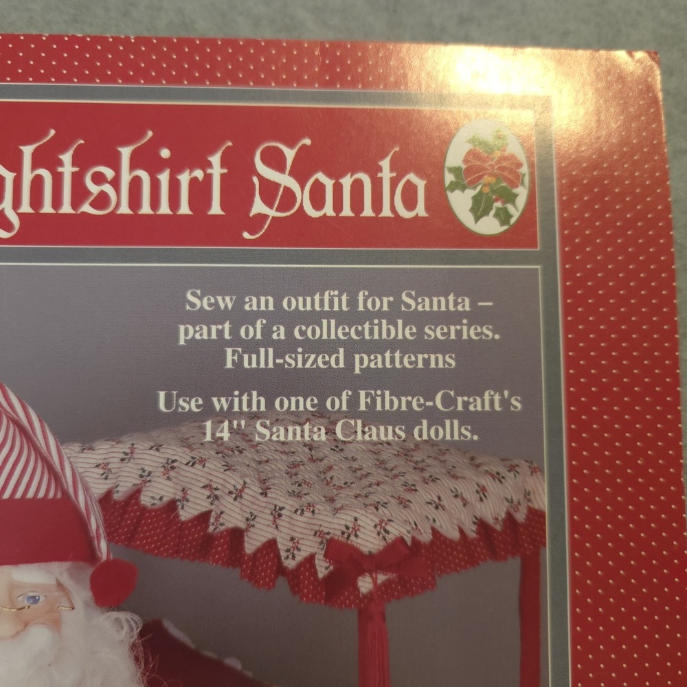 Fibre-Craft Nightshirt Santa Sewing Pattern FCM334 Fits 14" Santa Doll Uncut - Picture 2 of 12